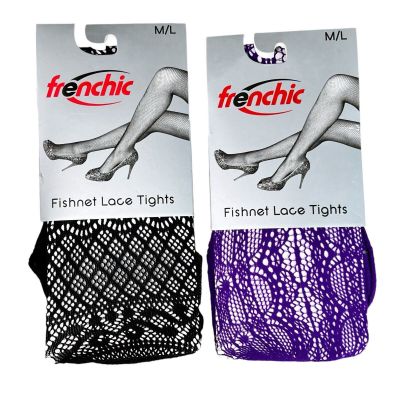 Lot of 2 Fishnet Womens Sz M/L Lace Stockings Tights Sexy Pantyhose Black Purple